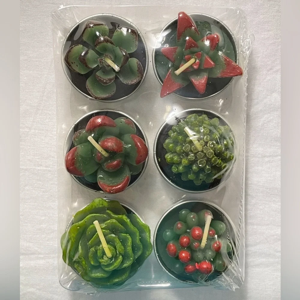 Succulent and Cactus Tealight Candles Set of 6